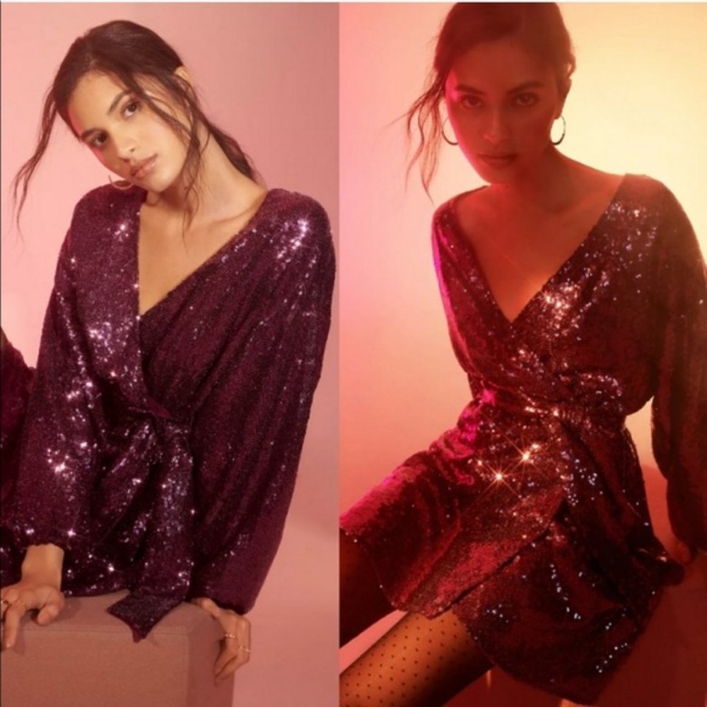 ⭐️ 🌻 Lisabette Sequin Mini Boho Party Hipster Glam Chic Classy Tie Wrap Dress
